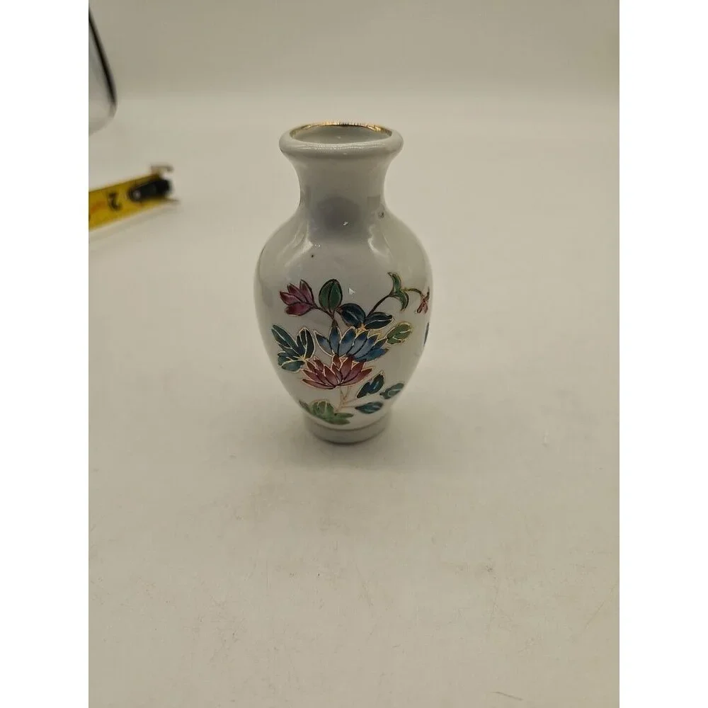 VINTAGE Mini Chinoiserie‎ Bud Vase Floral Butterfly Hand Painted China RARE VTG